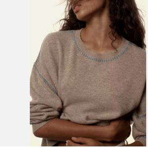 Anthropologie The Alani Cashmere Sweater Cropped Crew-Neck Whipstitch XL NWT